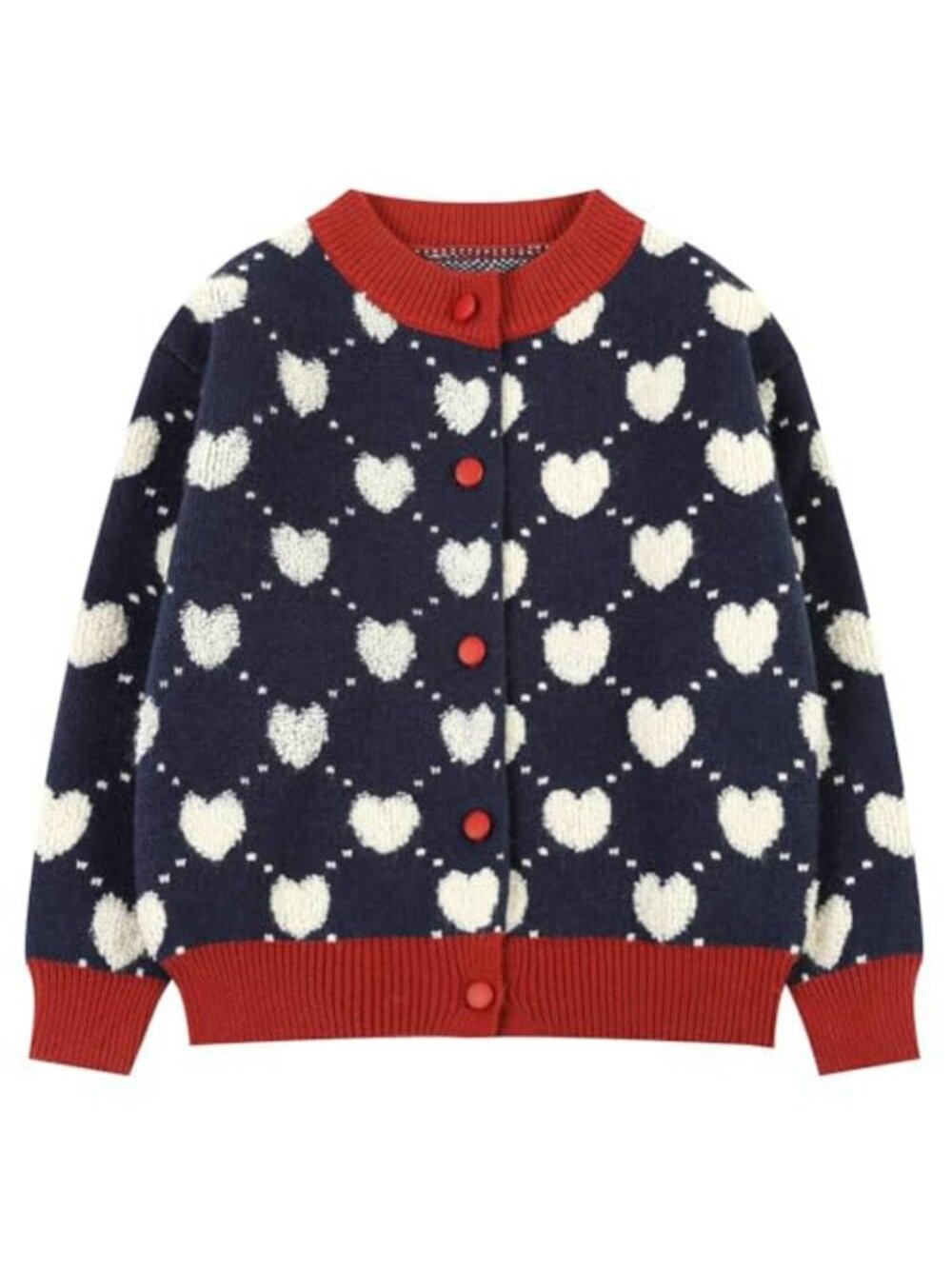 Toddler Girls Knit Cardigan Sweater Heart Pattern Button Up